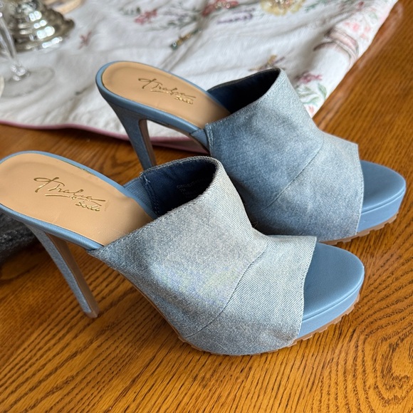 Thalia Sodi Shoes - Thalia Sodi Light Blue Denim Open-Toe Stiletto Mules - Like NEW!